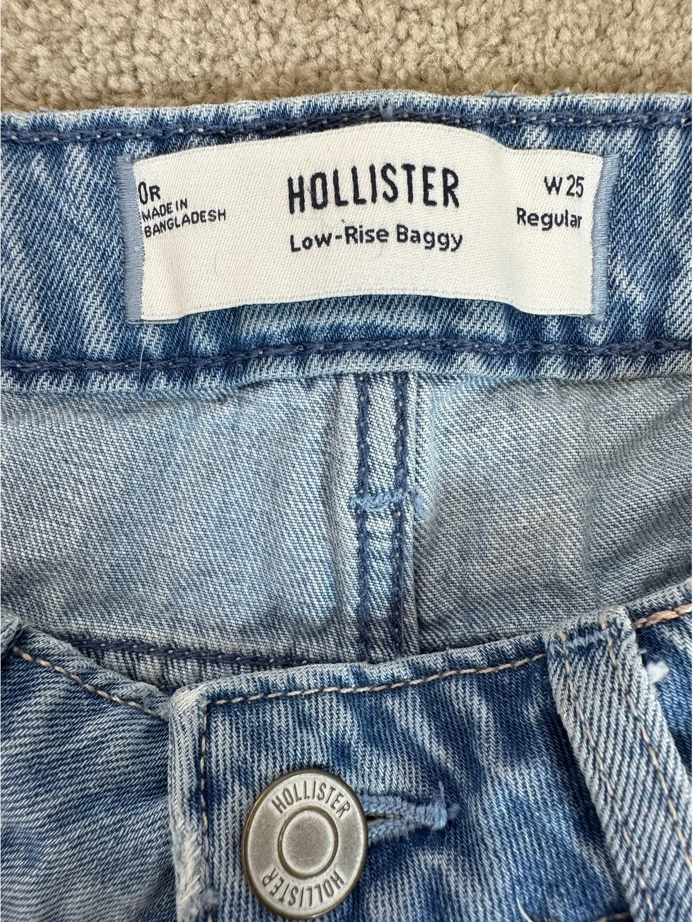 Women’s Sz 25 Hollister Low Rise Baggy Jeans Wide Leg Light Wash Pink Bow Pocket